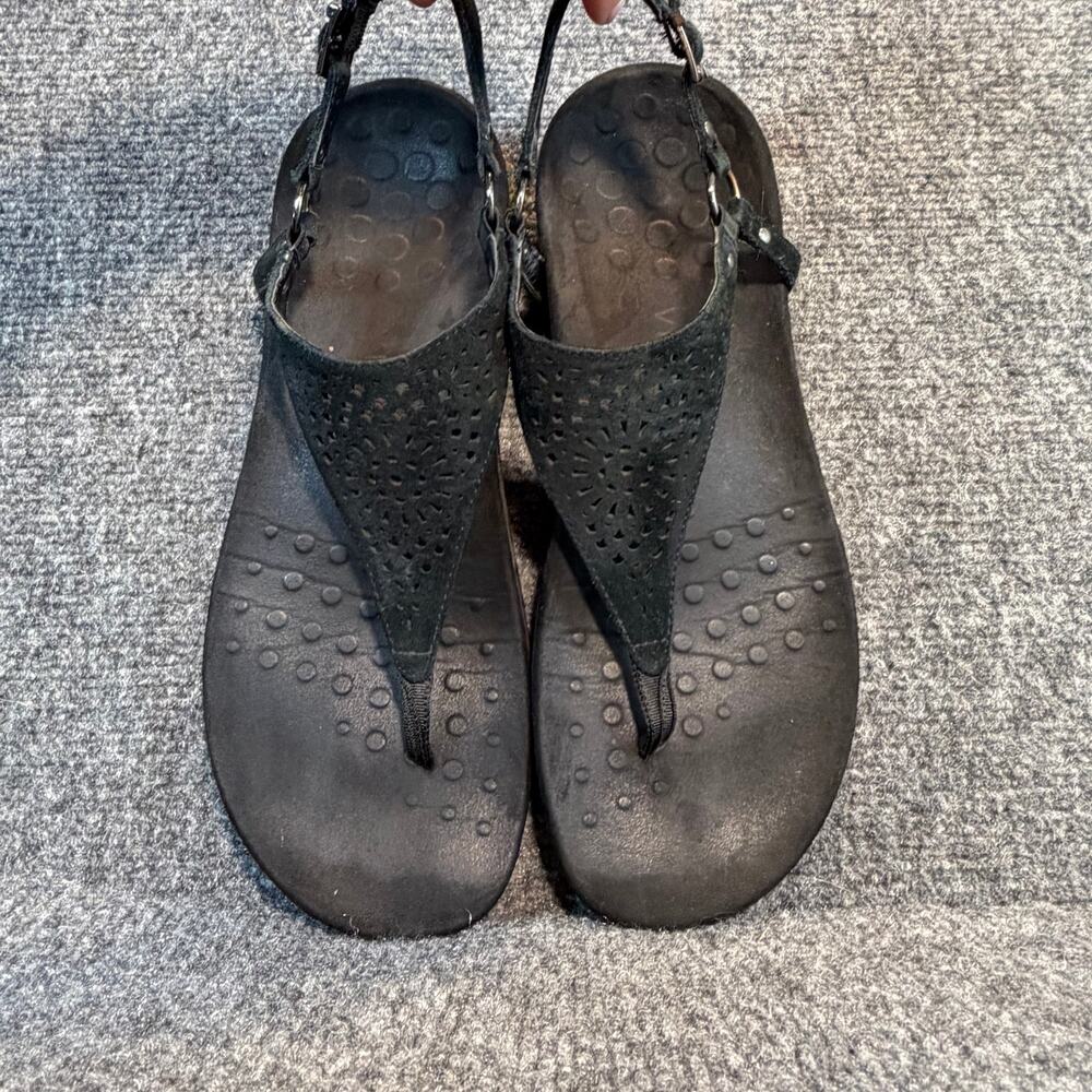 Vionic Black Suede Leather Orthotic Walking Comfort Thong Sandals Women Size 10